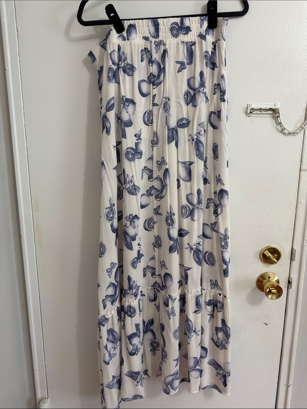Women's White Maxi Skirt with Blue Floral Print
